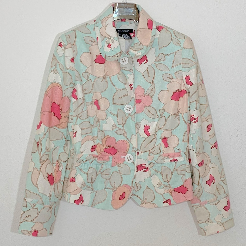 Etcetera Floral Linen Blazer Size 10